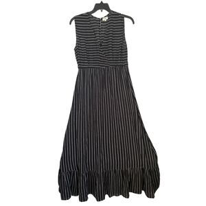 World Market Maxi Dress Womens L/XL Black White Stripe Boho Embroidered Ruffle